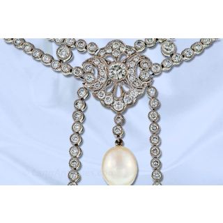 Diamond and Pearl Drop Necklace