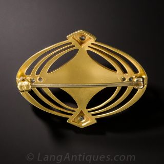 Diamond and Pearl Enamel Brooch