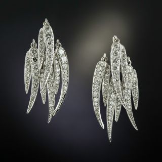 Diamond and Platinum Feather Dangle Earrings - 1