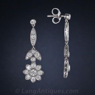 Diamond and Platinum Flower Drop Earrings