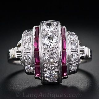 Diamond and Ruby Art Deco Dinner Ring