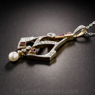 Diamond and Ruby Art Deco Drop
