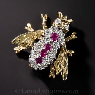 Diamond and Ruby Bee Brooch