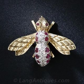 Diamond and Ruby Bee Pin 