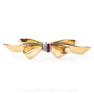 Diamond and Ruby Bow Pin