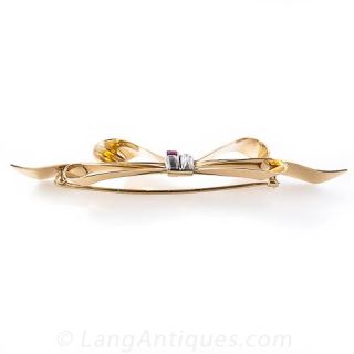 Diamond and Ruby Bow Pin