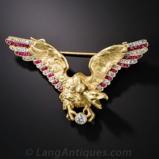 Diamond and Ruby Eagle Pin - 1