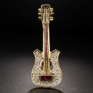 Diamond and Ruby Guitar Brooch - 3