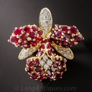 Diamond and Ruby Orchid Brooch - 2