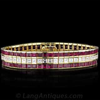 Diamond and Ruby Three-Row Bracelet