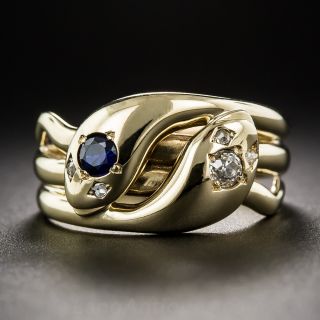 Diamond and Sapphire Antique Snake Ring