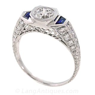 Diamond and Sapphire Art Deco Engagement Ring