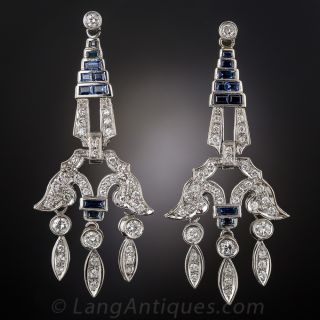 Diamond and Sapphire Art Deco Style Drop Earrings