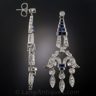 Diamond and Sapphire Art Deco Style Drop Earrings