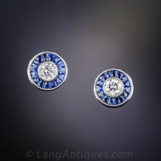 Diamond and Sapphire Art Deco Style Earrings