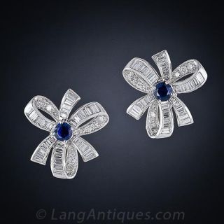 Diamond and Sapphire Bow Earrings