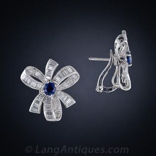 Diamond and Sapphire Bow Earrings