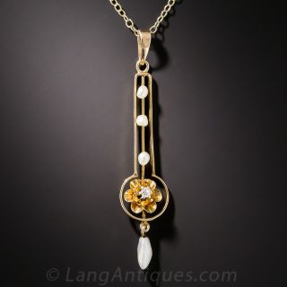 Diamond and Seed Pearl Pendant