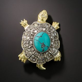 Diamond and Turquoise Turtle Brooch