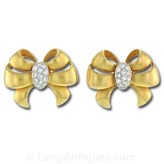 Diamond Gold Bow Earrings