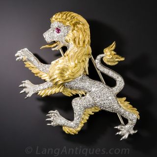 Diamond British Lion Brooch by McTeigue