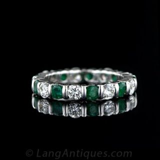 Diamond, Emerald, 14K White Gold Eternity Band