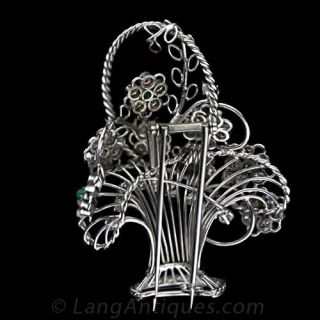 Diamond & Emerald Flower Basket Brooch