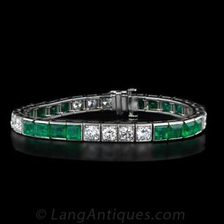 Diamond Emerald Straight Row 4X4 Bracelet