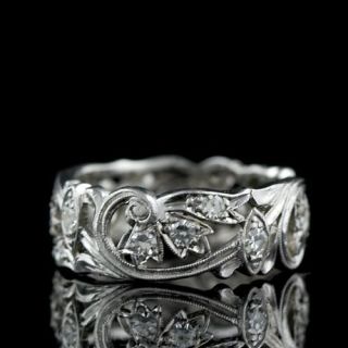 Diamond Foliate Motif Wide Band Ring