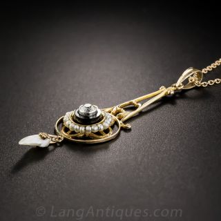Diamond, Onyx, and Seed Pearl Pendant