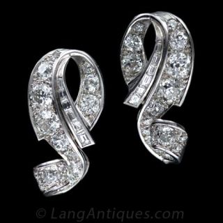 Diamond, Platinum Earrings, Circa 1950