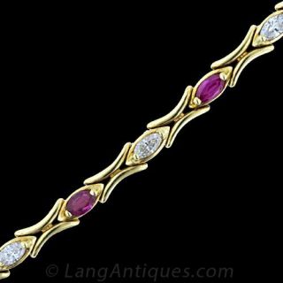 Diamond, Ruby, 18K Yellow Gold Bracelet