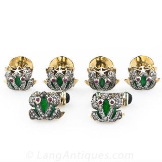 Diamond, Ruby and Black Onyx Enameled Frog Dress Set