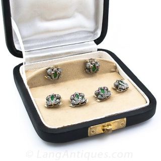Diamond, Ruby and Black Onyx Enameled Frog Dress Set