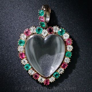 Diamond, Ruby and Emerald Heart Locket Pendant - 1