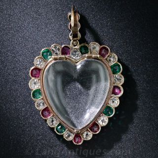 Diamond, Ruby and Emerald Heart Locket Pendant