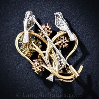 Diamond, Ruby and Emerald Love Bird Brooch
