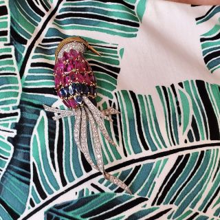Diamond, Ruby, Sapphire and Emerald Bird of Paradise Brooch