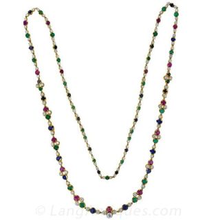 Diamond, Ruby, Sapphire, Emerald, 18 Karat Yellow Gold Necklace