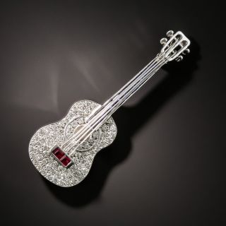 Diamond, Sapphire  and Ruby Guitar Brooch - 3