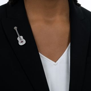 Diamond, Sapphire  and Ruby Guitar Brooch