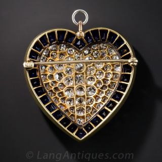 Diamond Sapphire Platinum Heart Pin / Pendant