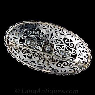 Diamond Silver Topped Gold Brooch