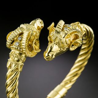 Diamond-Studded Double Ram's Head Bracelet - 2