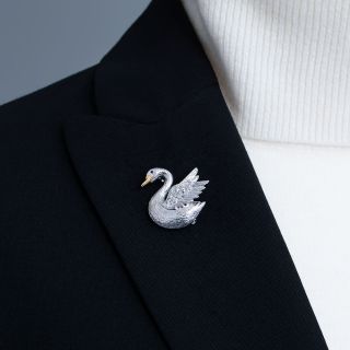 Diamond Swan Brooch By E. Wolf & Co, London