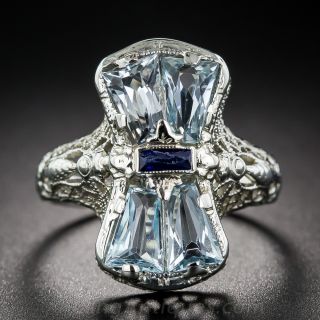 Double Aquamarine Art Deco Ring