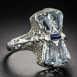 Double Aquamarine Art Deco Ring
