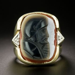 Double Knight Head Agate and Diamond Ring - 3