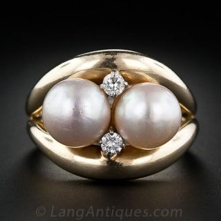 Double Pearl and Diamond Ring