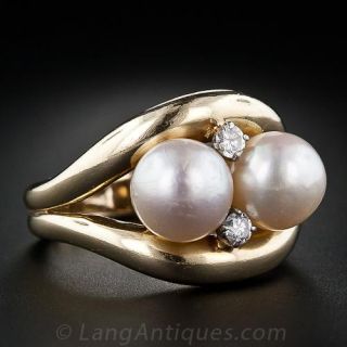Double Pearl and Diamond Ring